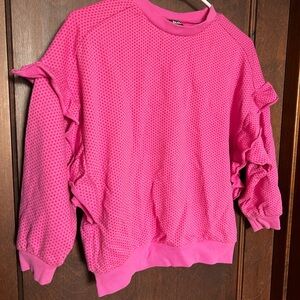 Tea Collection Pink Polka Dot Ruffle Sweatshirt, girls size 10